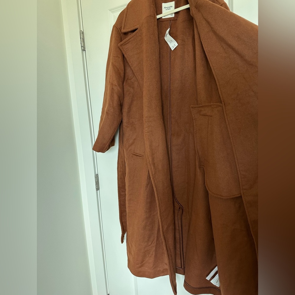 Abercrombie & Fitch Brown Wool-Blend Belted Blanket Coat NWT Size L - Picture 3 of 12